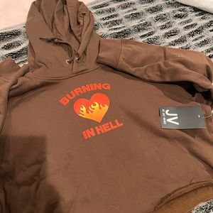**NWT** Zumiez “Burning in hell” cropped sweatshirt in brown - size SMALL